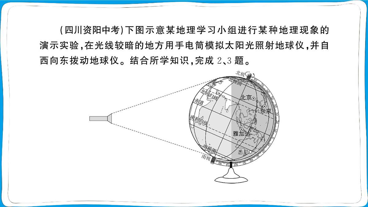初中地理 人教版（2024）七年级上册第一章第三节 地球的运动第1课时 地球的自转 训练课件有答案第5页