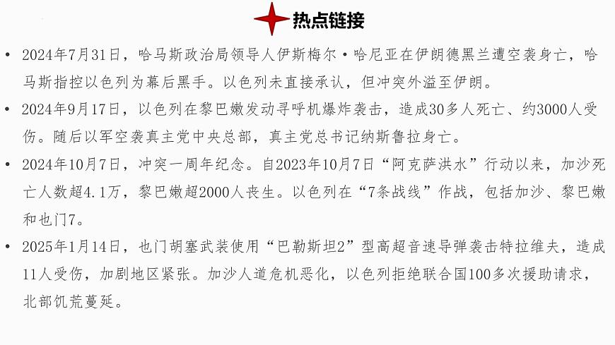 热点10+巴以冲突 备战2025年中考地理三轮热点专题复习课件第2页