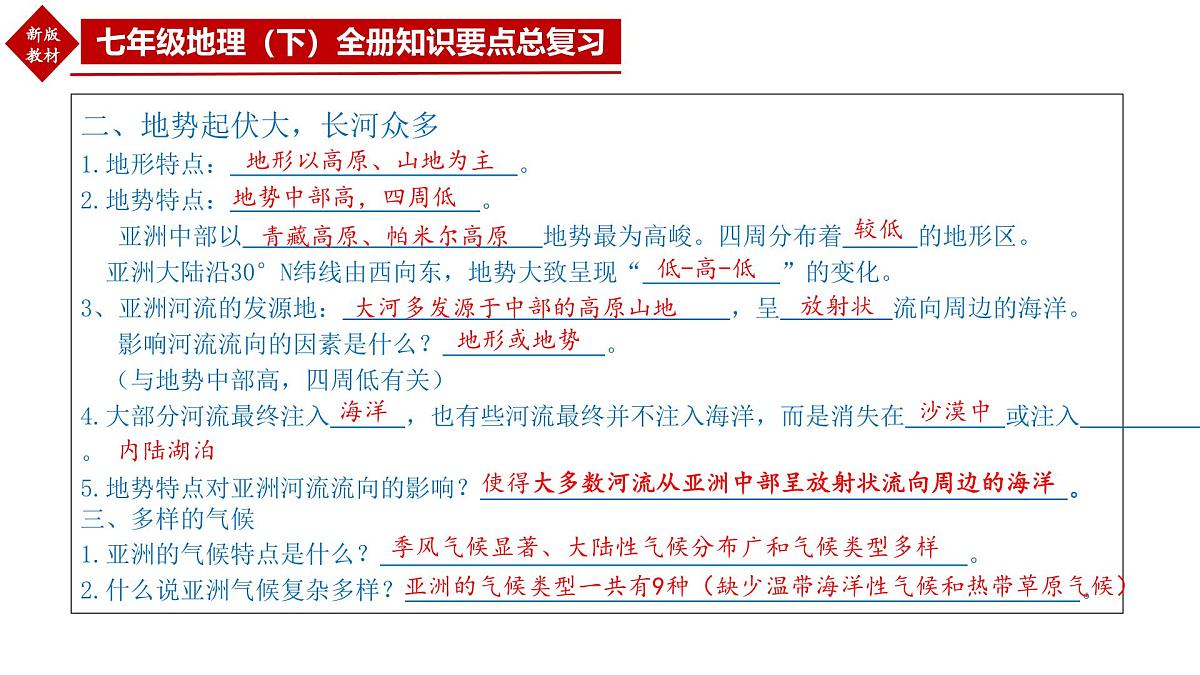 七年级下册全册知识要点总复习 2025学年七年级地理同步教学课件人教版2024第5页