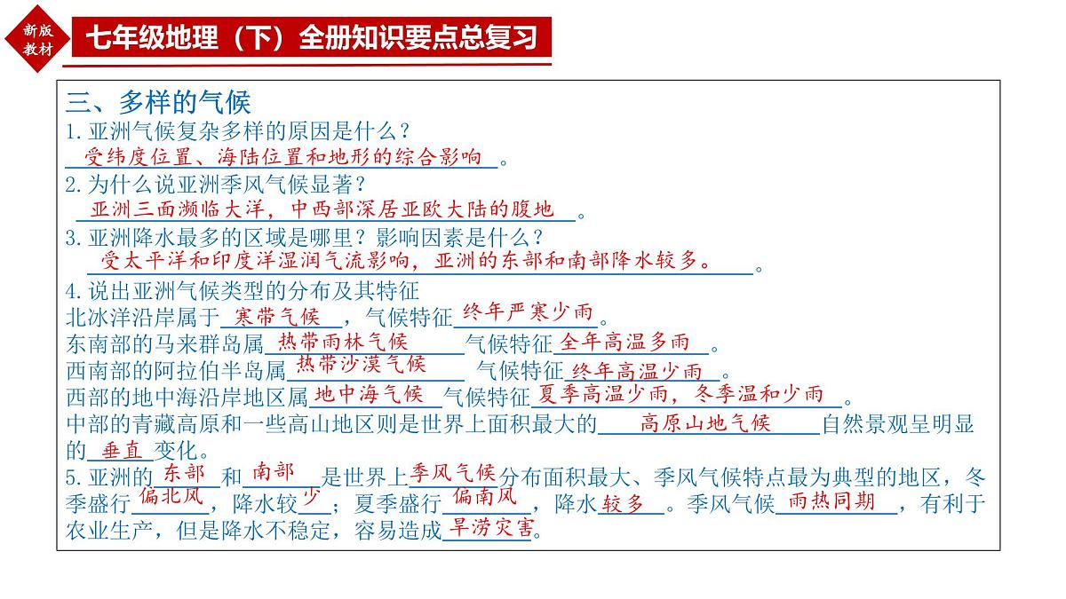 七年级下册全册知识要点总复习 2025学年七年级地理同步教学课件人教版2024第6页