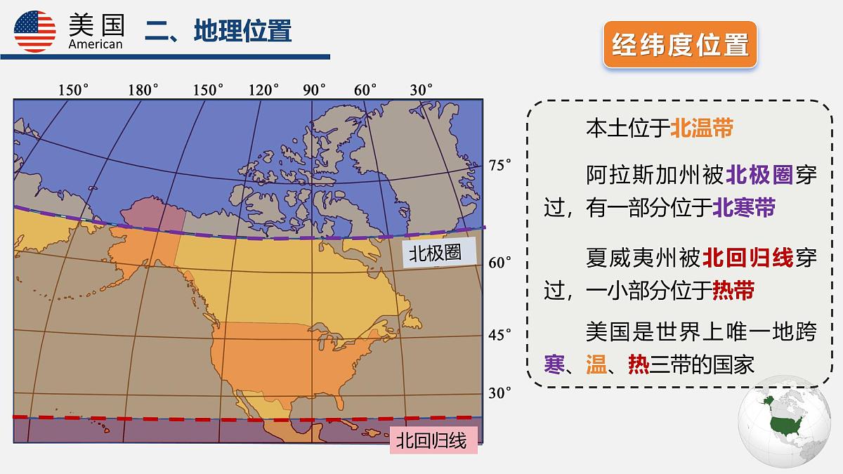 2024-2025学年晋教版地理七年级下册 7.1.1认识美国（位置与自然环境）课件第7页