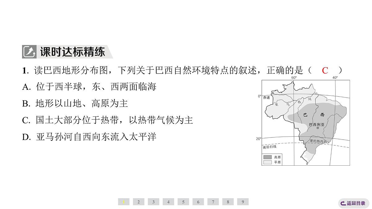2024-2025学年晋教版地理七年级下册 7.5探索巴西第1课时 位置与自然环境复习课件第7页