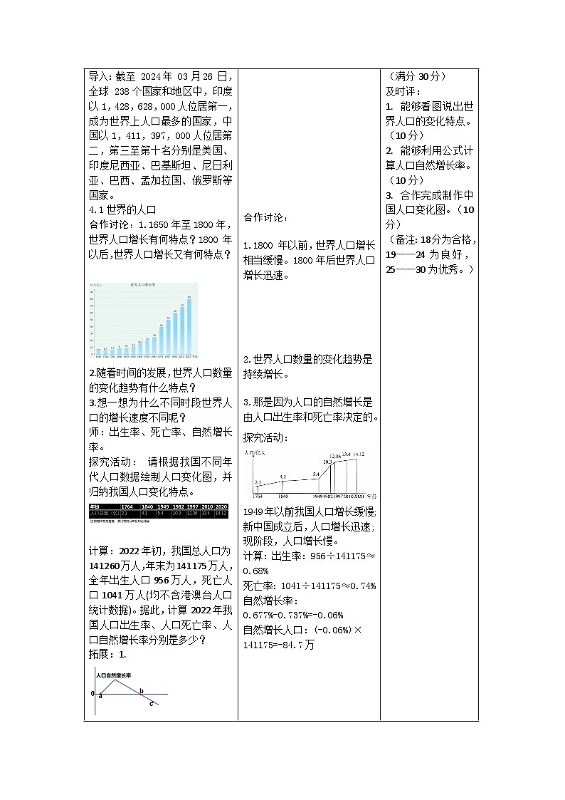 【大单元教学】4.1世界的人口 教学设计+作业第3页