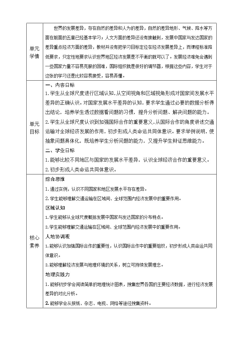 【新教材新课标】湘教版地理七上第六章世界的发展差异大单元整体教学设计.doc第3页