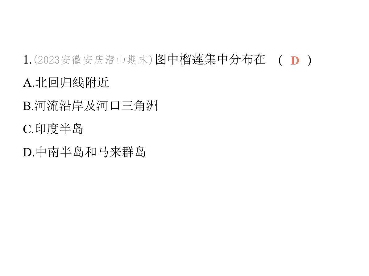 2024-2025学年七年级地理下册（商务星球版2024）7.1东南亚　热带气候与农业　独具魅力的旅游胜地习题课件第4页