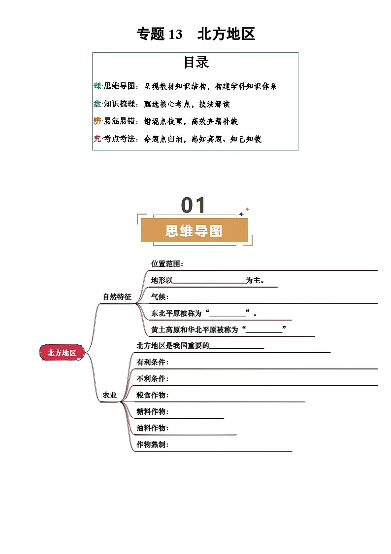 中考地理复习专题13 北方地区(挖空版)学案第1页