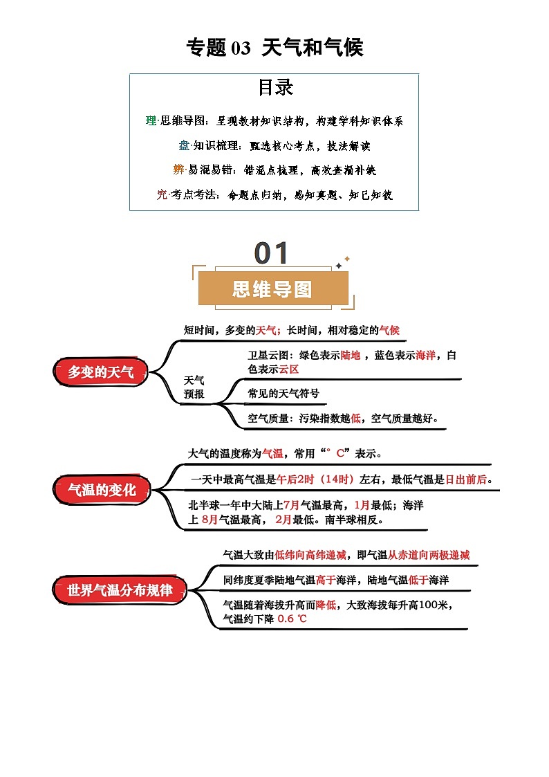2025年中考地理专项复习讲义专题03 天气与气候(背诵版)第1页