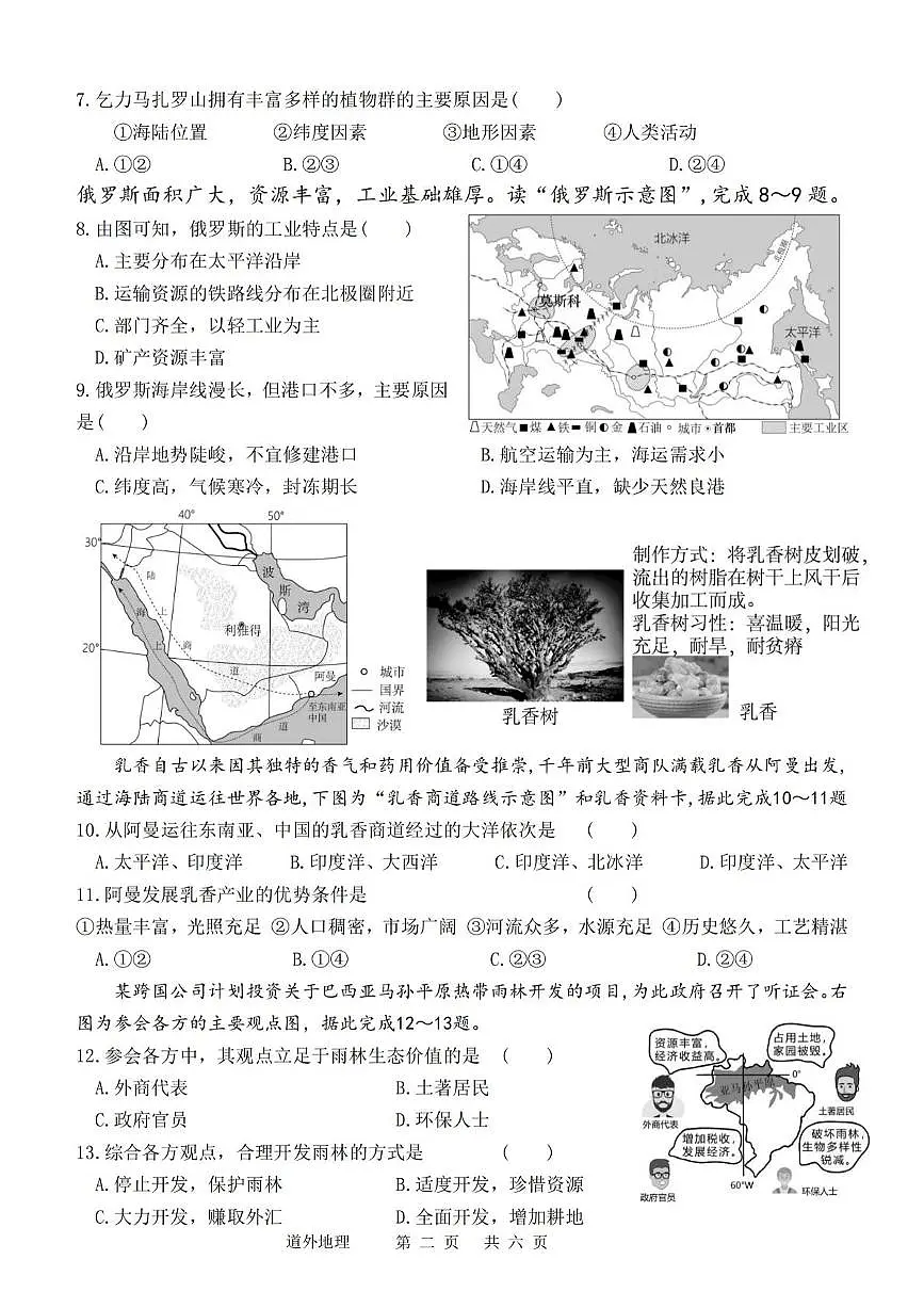 2025年黑龙江省哈尔滨市道外区中考二模地理试卷（中考模拟）第2页