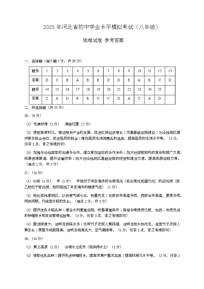 中考模拟 地理预测二答案第1页