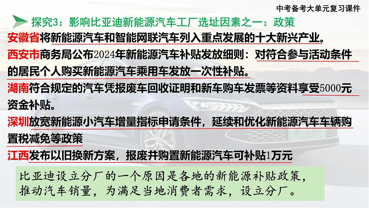 2025年中考地理复习课件：以“新能源汽车厂的分布”为例分析工业发展的影响因素第8页