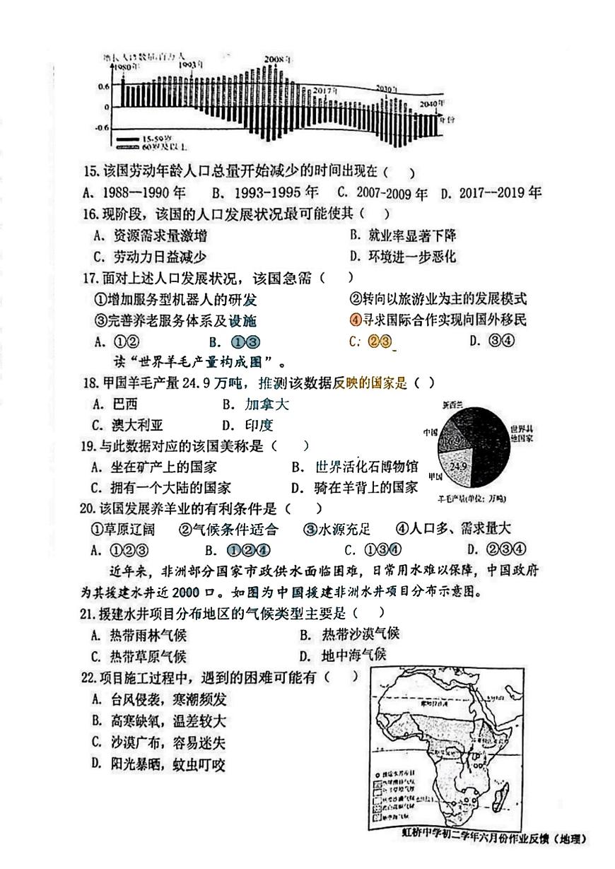 黑龙江省哈尔滨市虹桥中学2024-2025学年七年级下学期地理6月月考试题第3页