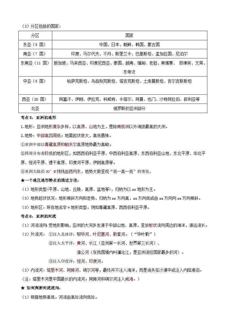 人教版（2024）七年级下学期地理期末复习考点背诵提纲 学案第2页