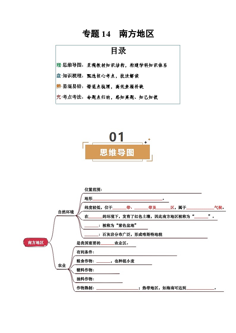专题14  南方地区-（挖空版）第1页