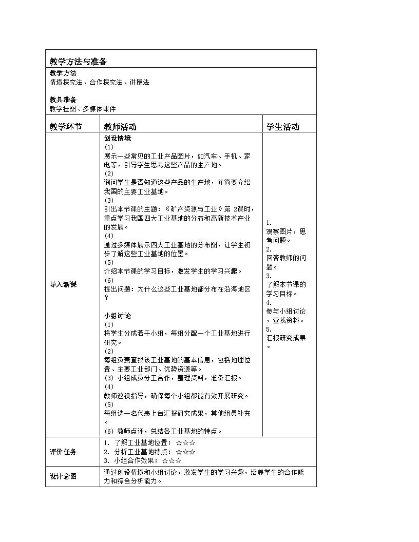 5.3 矿产资源与工业 第2课时 教案-2024-2025学年七年级地理下学期中图版（2024）（表格式）第2页