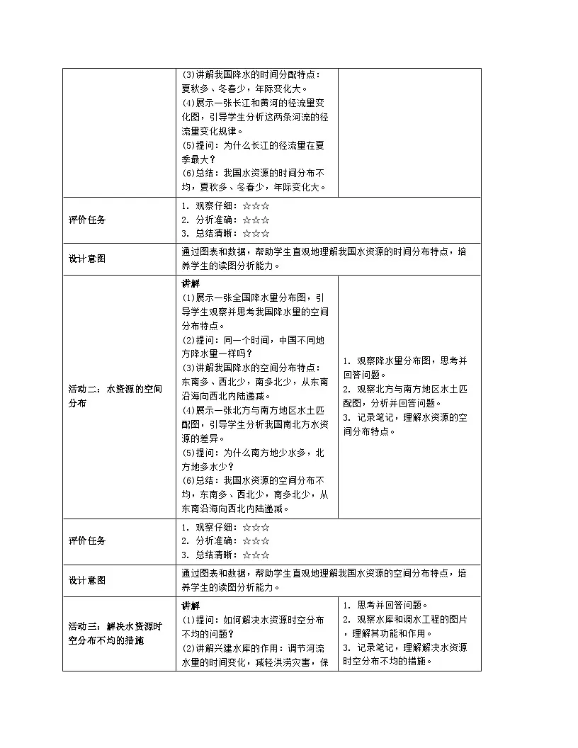 5.1 水资源 第2课时 教案（表格式）2024-2025学年七年级地理下学期中图版第3页