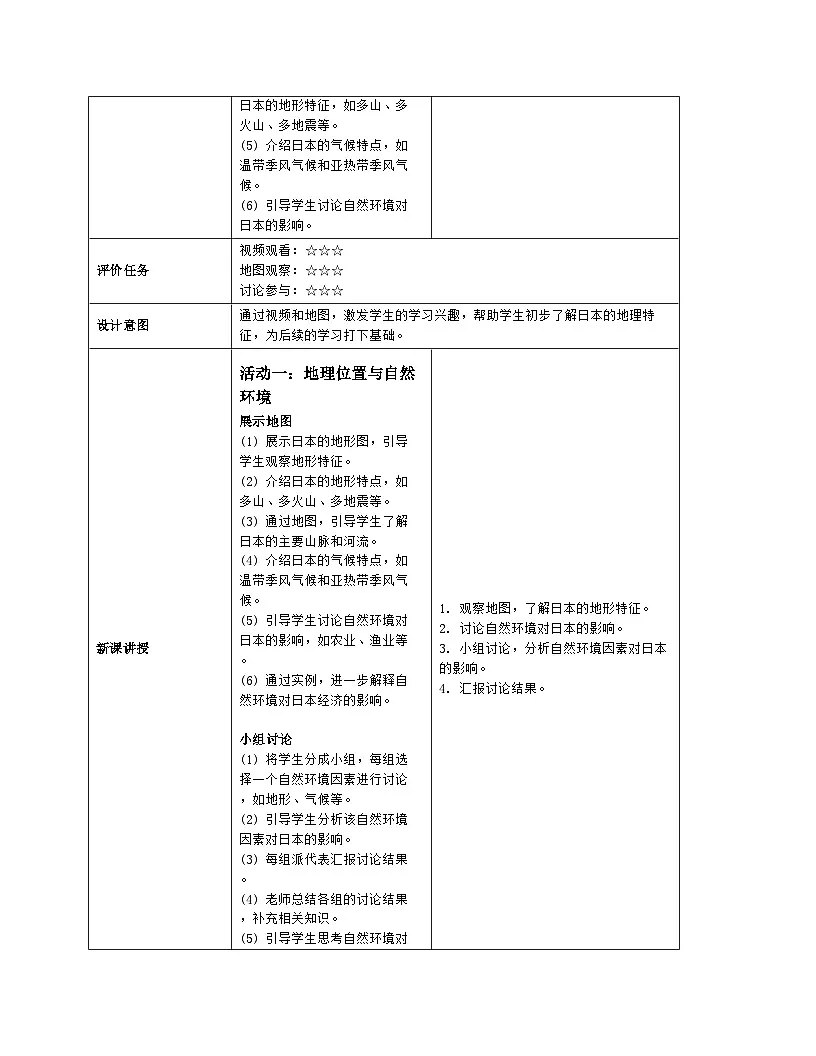 8.1日本 教案（表格式）商务星球版（2024）地理七年级下册第3页
