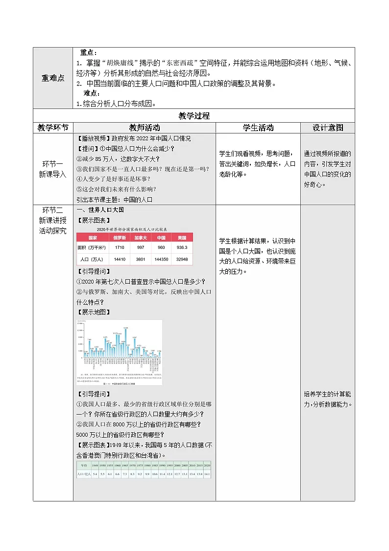 1.3 中国的人口（教学设计）第2页