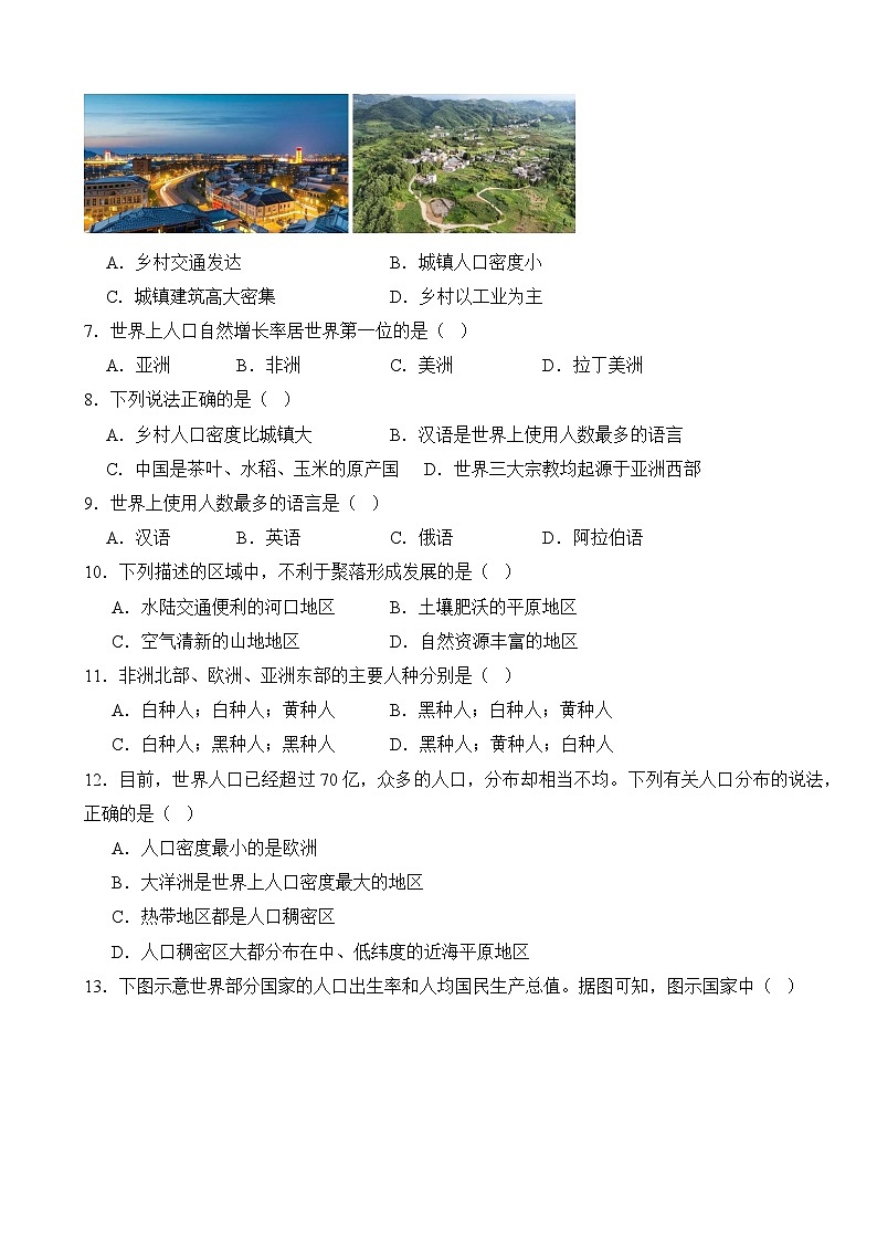 商务星球版(2024)七年级上册地理第五章 地球表层的人文环境要素 单元测试卷（含答案）第2页