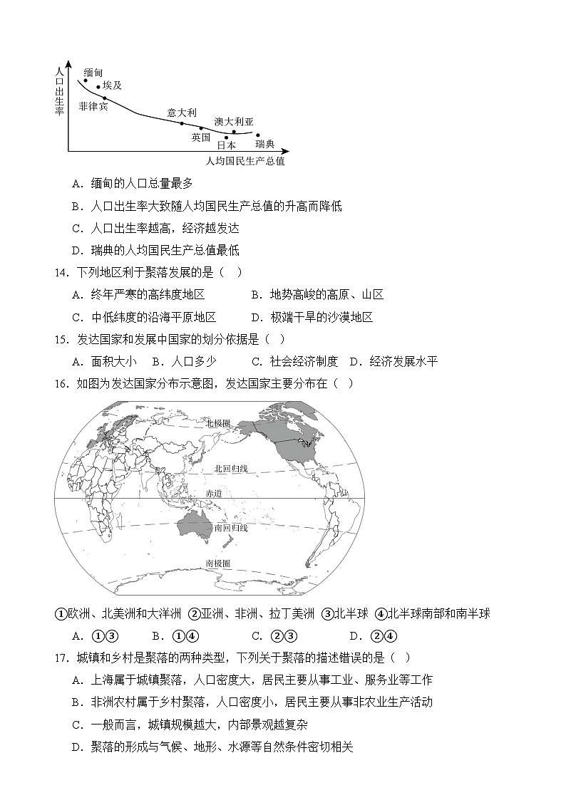 商务星球版(2024)七年级上册地理第五章 地球表层的人文环境要素 单元测试卷（含答案）第3页