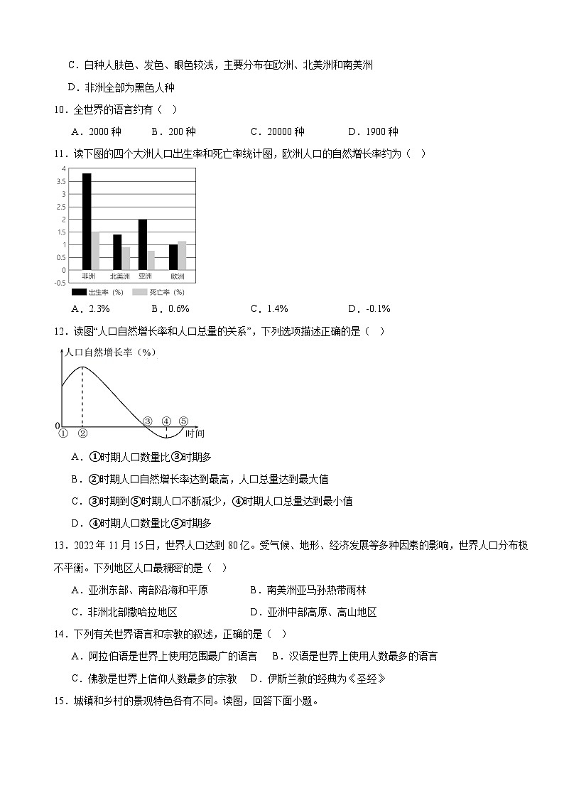 人教版（2024）七年级上册地理第五章 居民与文化 学情调研测试卷（含答案）第3页