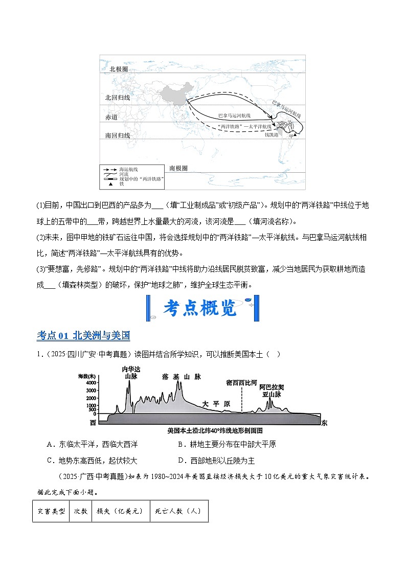 2025年中考地理真题分类汇编：专题06 西半球的地区和国家、极地地区、地区综合（全国通用）（第01期）（原卷版）第3页