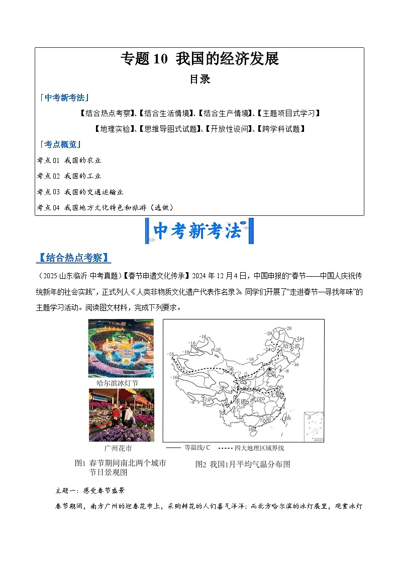 2025年中考地理真题分类汇编：专题10 我国的经济发展（全国通用）（第01期）（原卷版）第1页