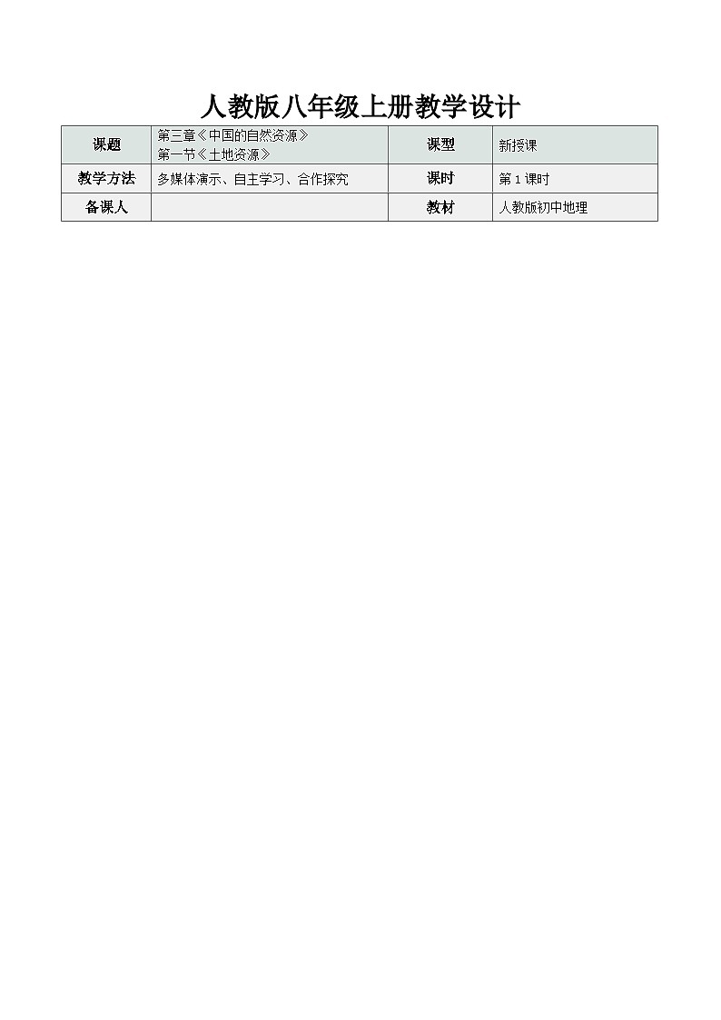 3.1 土地资源 第1课时（情境任务教学设计）地理人教版2024八年级上册第1页