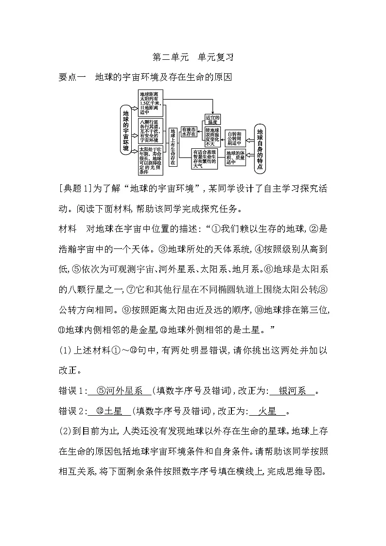 第二单元 地球的宇宙环境 单元复习第1页