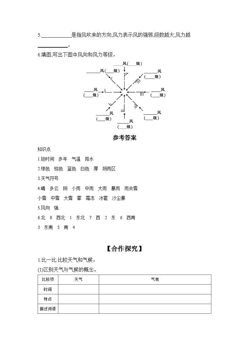 中图版初中地理七年级上册 4.3 天气与气候 第1课时  学习任务单 （含答案）第2页