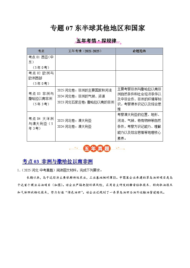 专题07东半球其他地区和国家（河北专用）（解析版）第1页