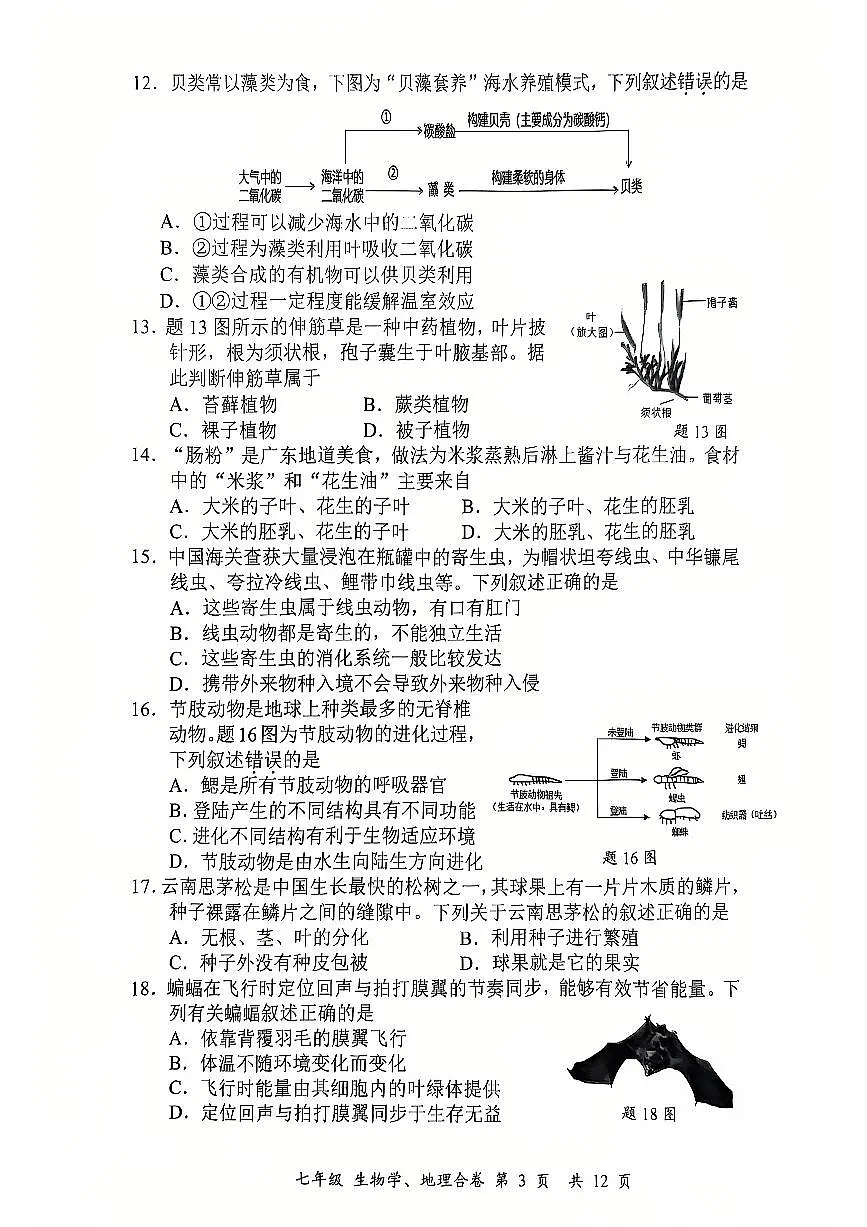 2024-2025学年深圳市宝安区七年级上学期期末生物、地理合卷第3页