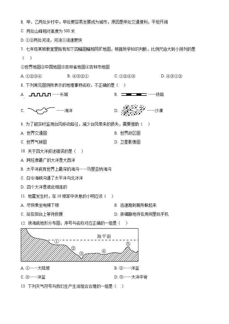精品解析：吉林省吉林市松花江中学2024-2025学年七年级上学期期末考试地理试卷（原卷版）第3页