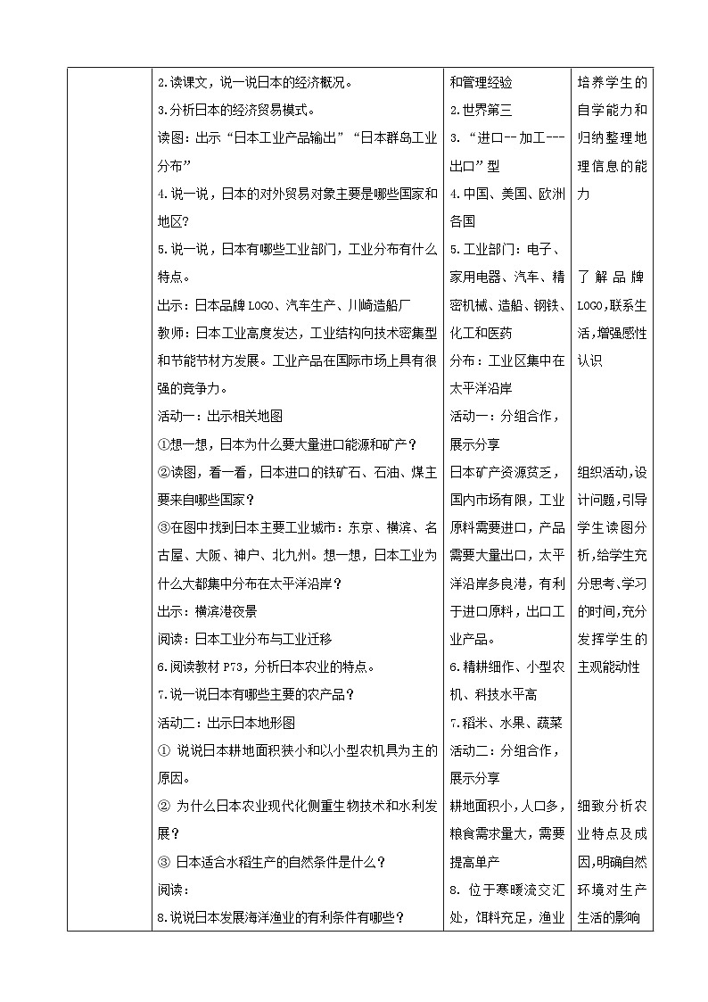2026年春湘教版七年级地理下册 第一节 日本第二课时 教案第2页