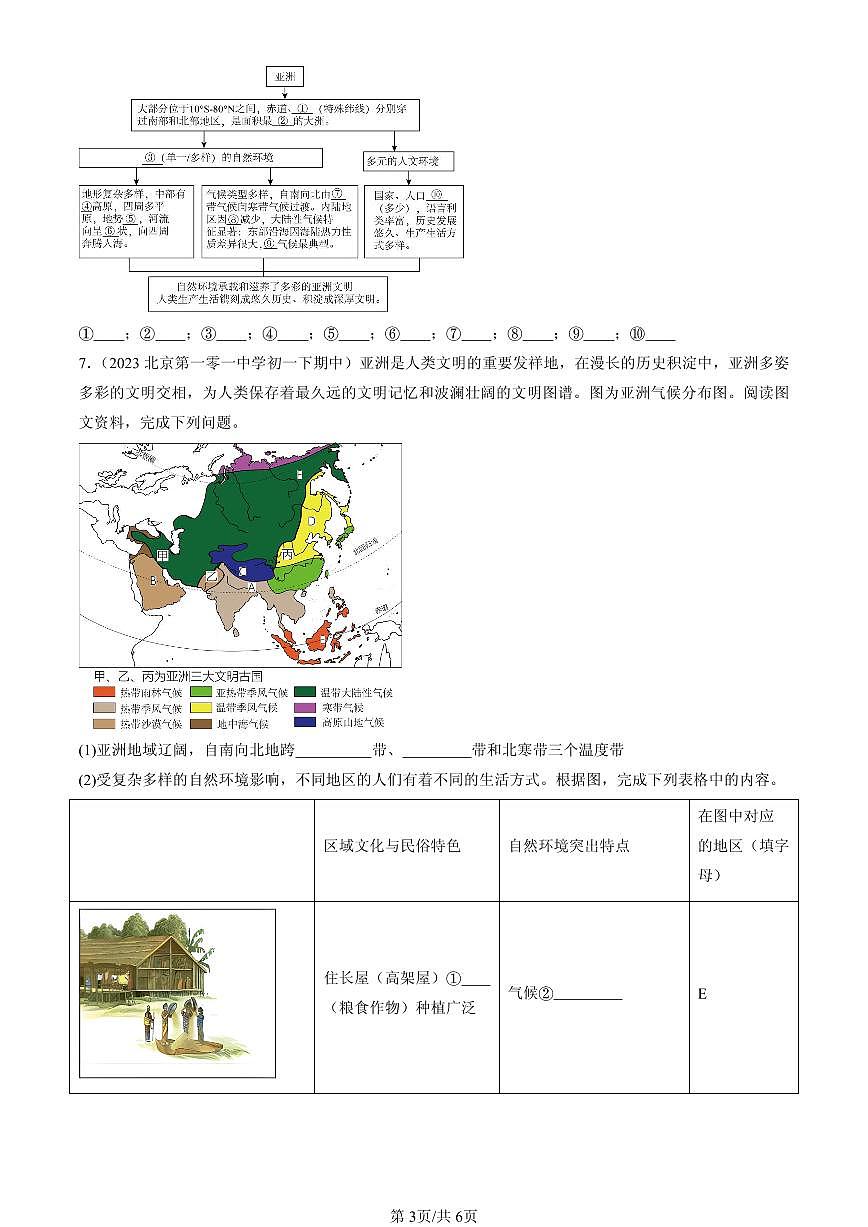 2023-2025北京重点校初一（下）期中地理汇编：我们生活的大洲—亚洲章节综合第3页