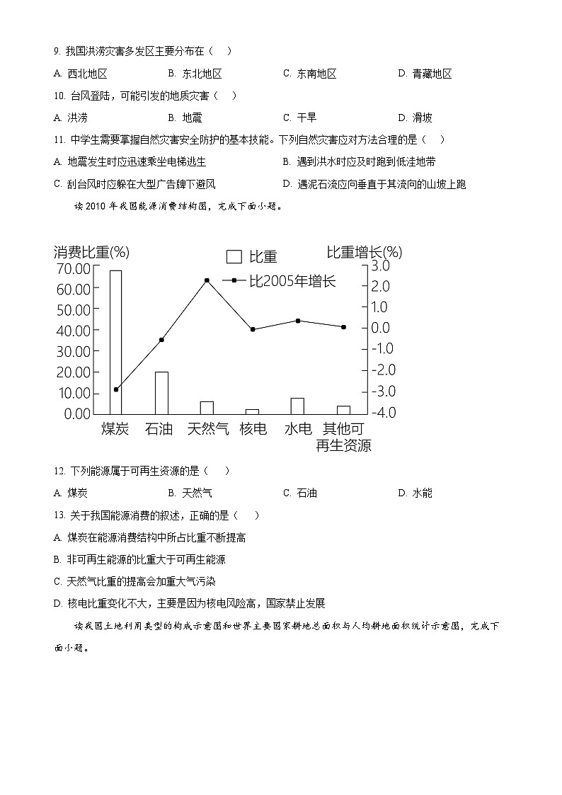 安徽省六安市金寨县八年级上学期期末地理试题（原卷版）-A4第3页