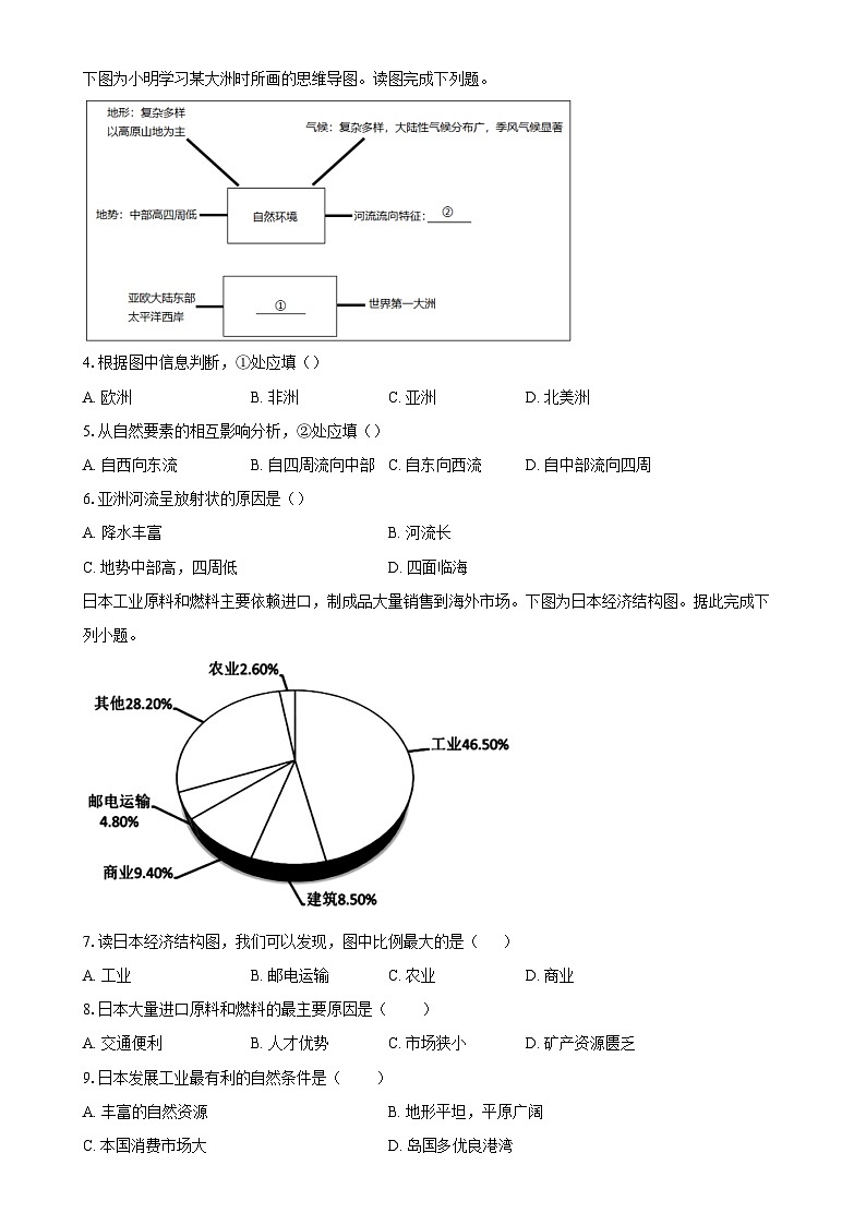 2024---2025下学期七年级地理月考测试卷-A4第2页
