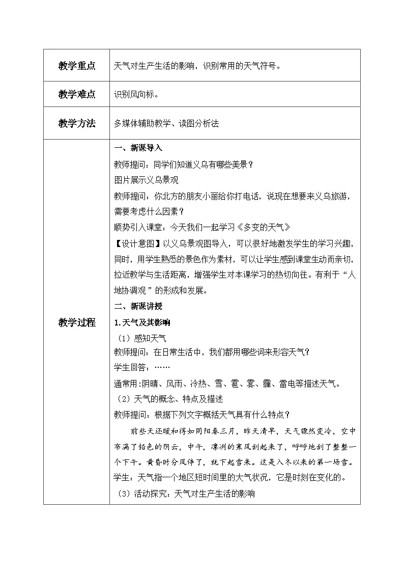 统编版地理七年级上册 4.1《多变的天气》教学设计第2页