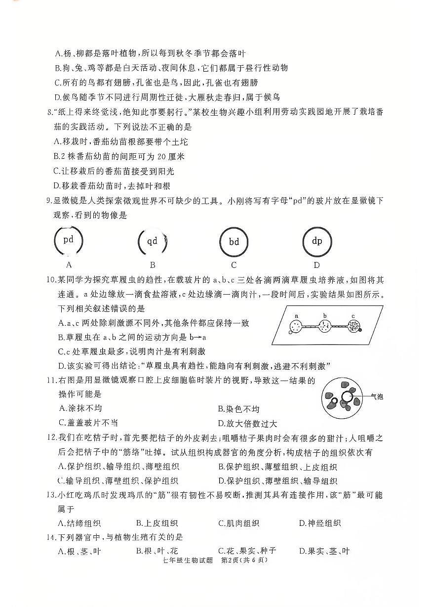 山东省枣庄市滕州市2025-2026学年七年级上学期11月期中地理•生物试题第2页