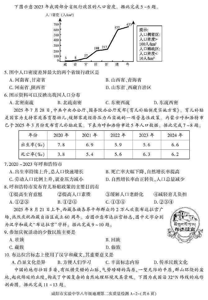 陕西省咸阳市实验中学2025-2026学年八年级上学期期中地理试卷第2页