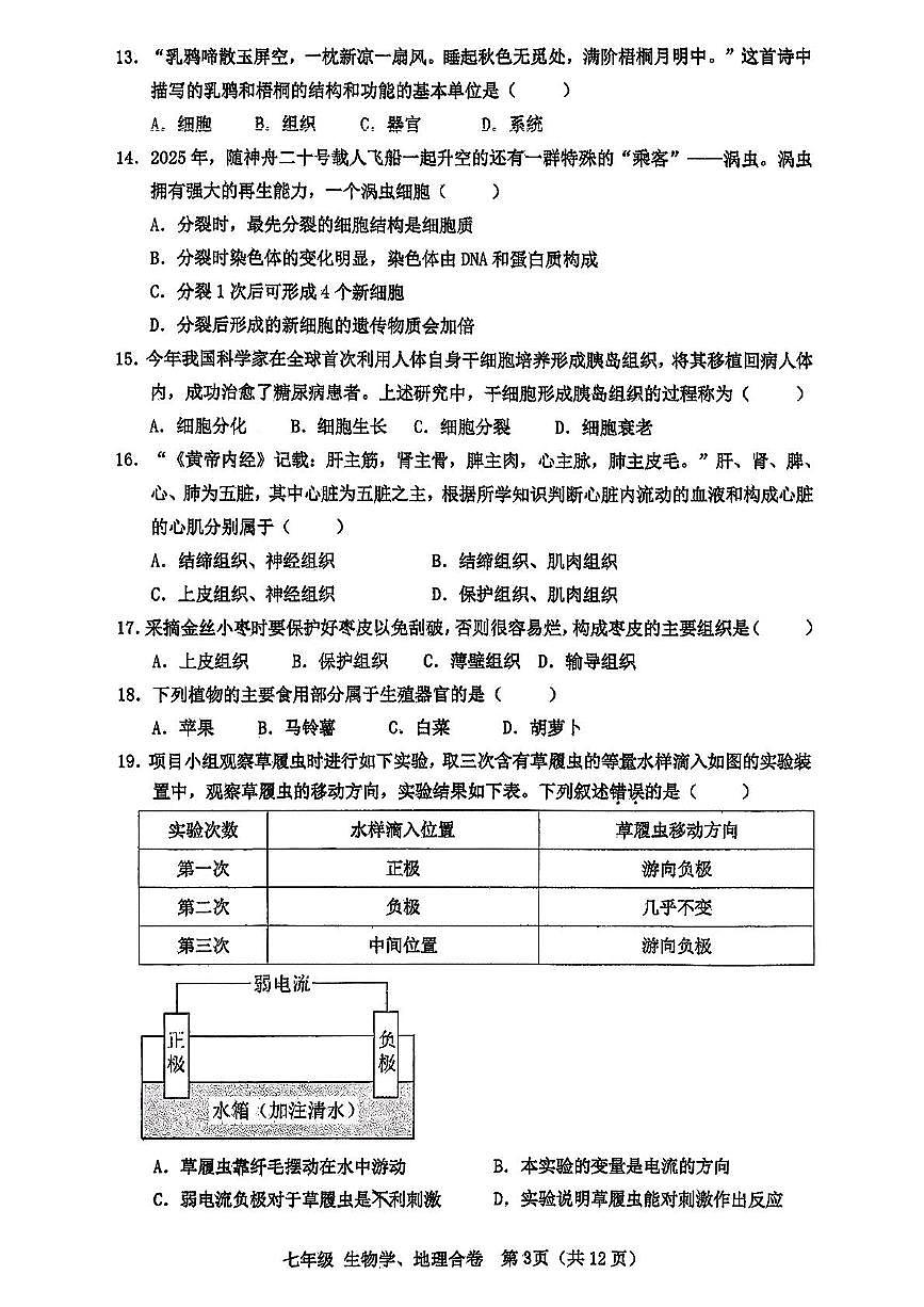 广东省深圳市宝安区新安中学2025-2026学年度七年级上学期期中考试生物学地理合卷第3页