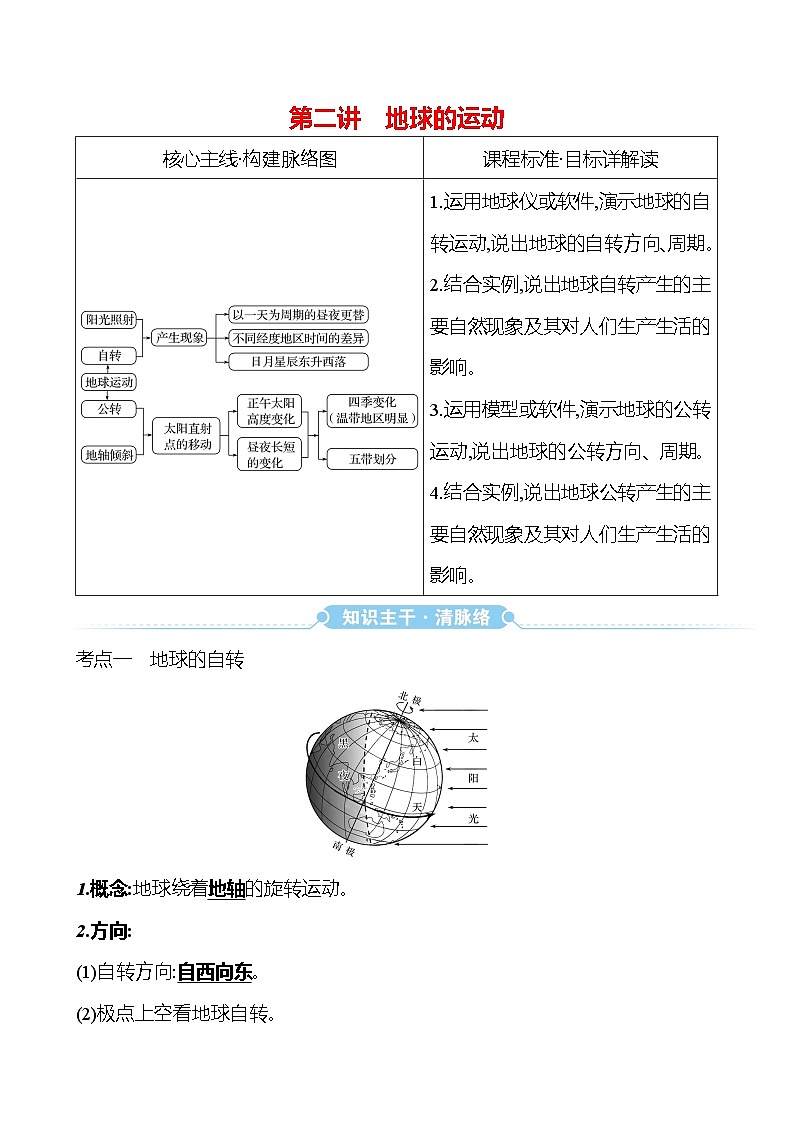 第一章 第二讲　地球的运动2025年中考地理一轮考点探究人教版练习第1页