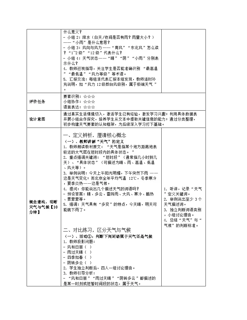 《第五章 世界的气候：1 天气与天气预报》教学设计（表格版）-2025-2026学年湘教版（2024）地理七年级上册第3页