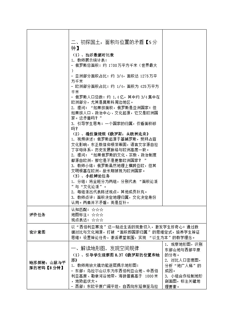 《第八章 我们邻近的地区和国家：4 俄罗斯》教学设计（表格版）-2025-2026学年人教版（2024）地理七年级下册第3页