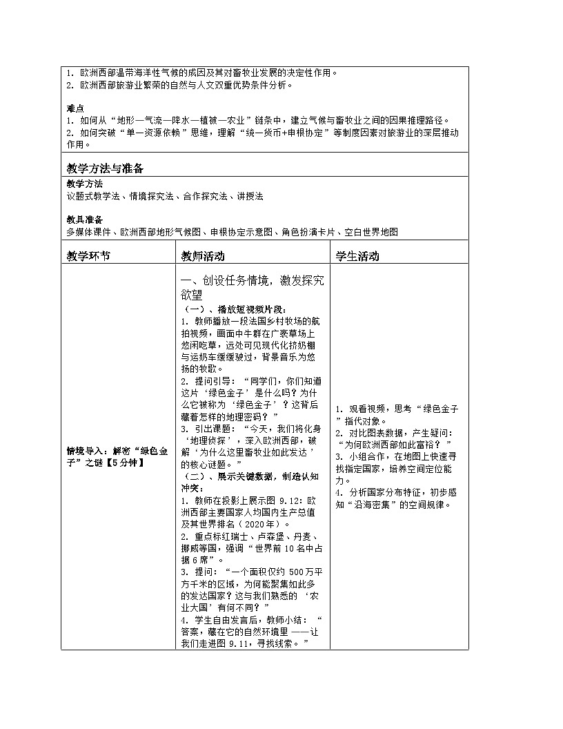 《第九章 东半球其他的地区和国家：2 欧洲西部》教学设计（表格版）-2025-2026学年人教版（2024）地理七年级下册第2页
