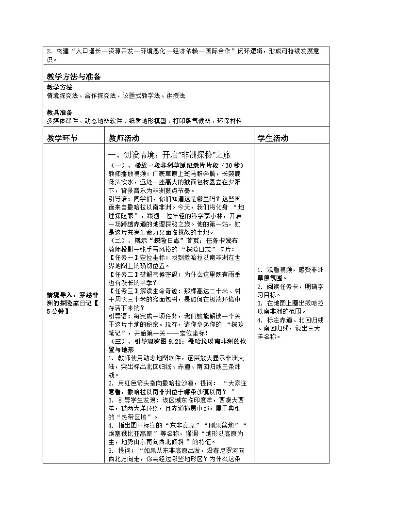 《第九章 东半球其他的地区和国家：3 撒哈拉以南非洲》教学设计（表格版）-2025-2026学年人教版（2024）地理七年级下册第2页