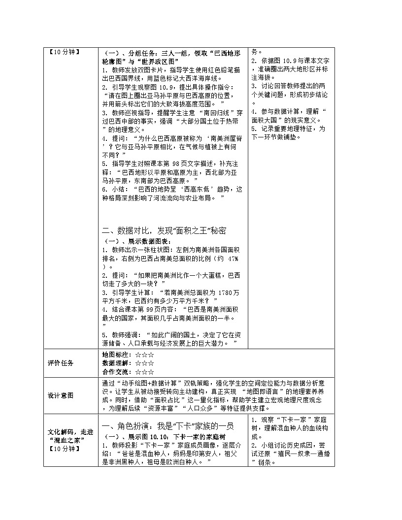 《第十章 西半球的国家：2 巴西》教学设计（表格版）-2025-2026学年人教版（2024）地理七年级下册第3页