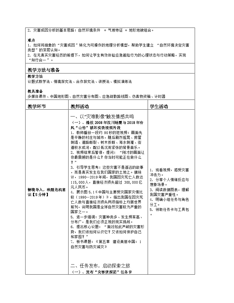 《第五章 建设美丽中国：1 自然灾害与防灾减灾》教学设计（表格版）-2025-2026学年人教版（2024）地理八年级上册第2页