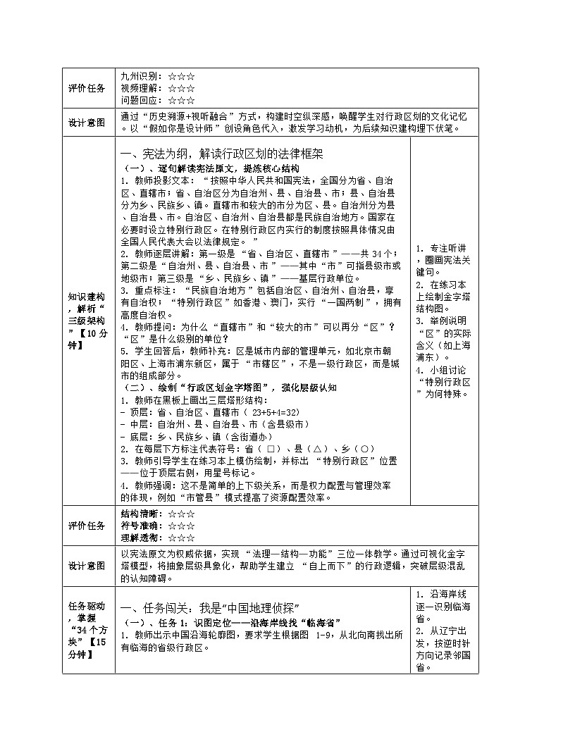 《第一章 中国的疆域与人口：2 中国的行政区划》教学设计（表格版）-2025-2026学年湘教版（2024）地理八年级上册第3页