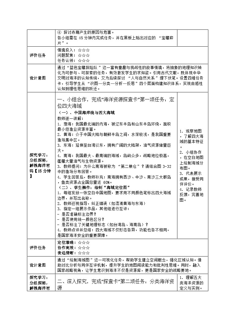 《第三章 中国的自然资源：4 中国的海洋资源》教学设计（表格版）-2025-2026学年湘教版（2024）地理八年级上册第3页