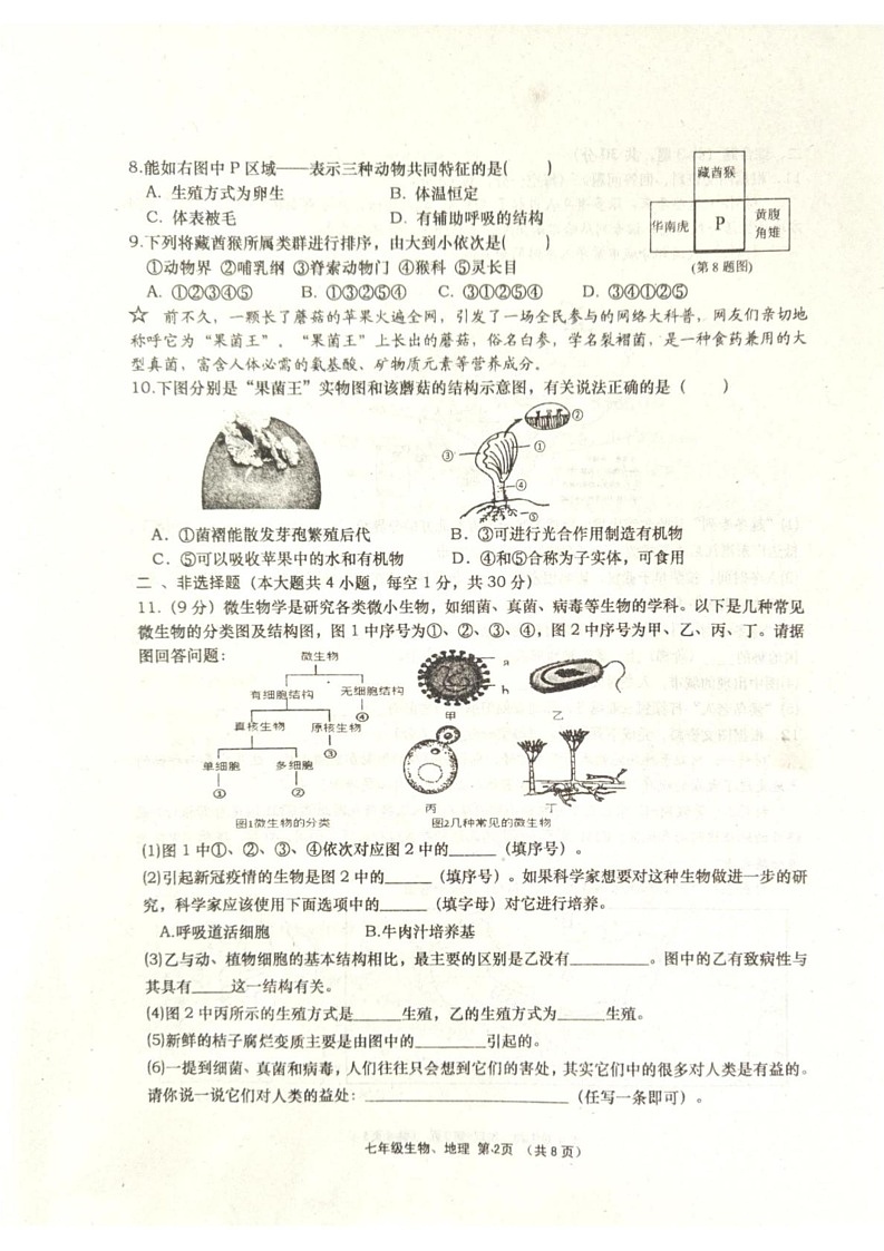湖北省孝感市孝昌县2024-2025学年七年级上学期1月期末地理•生物试题第2页